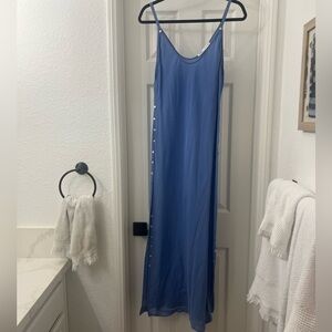 Zara blue sheer maxi dress, pearly buttons